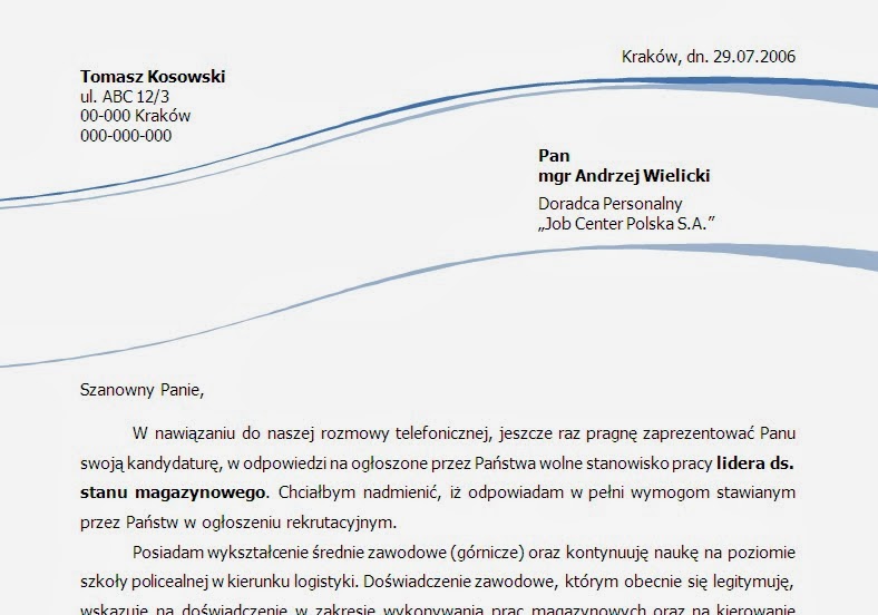 Profesjonalny doradca zawodowy: Przykładowy list motywacyjny